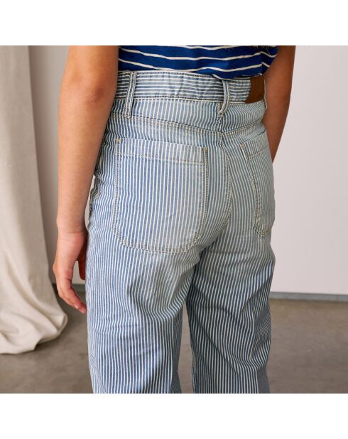 Jean Pepy en Coton stretch jambes larges rayé bleu denim